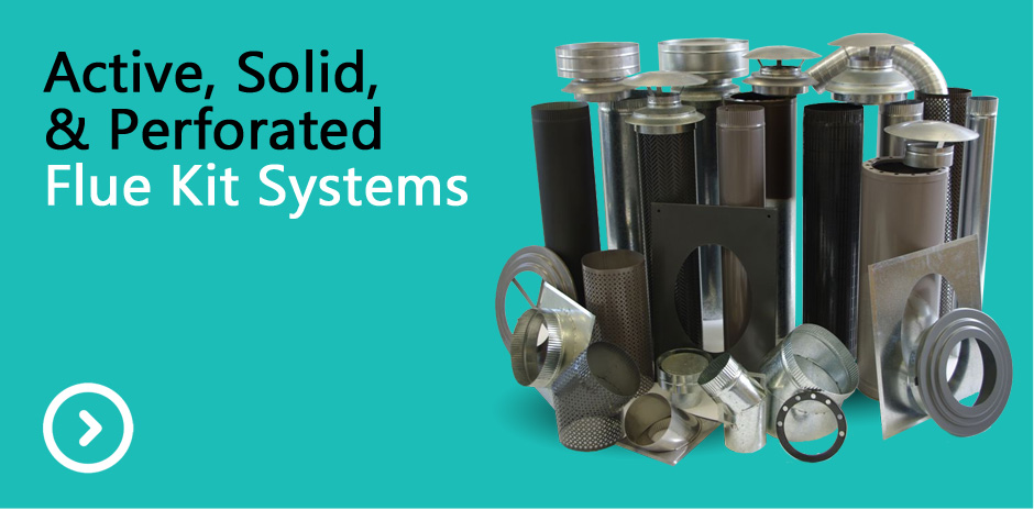 Active, solid, perforated flue kit systems